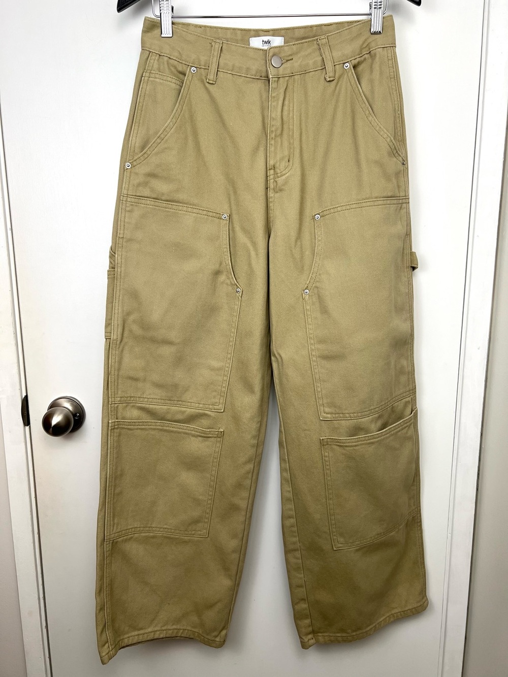 Twik by Simons 100% Cotton Canvas Utility Wide Leg Carpenter Jean M Tan Neutral - Picture 1 of 13